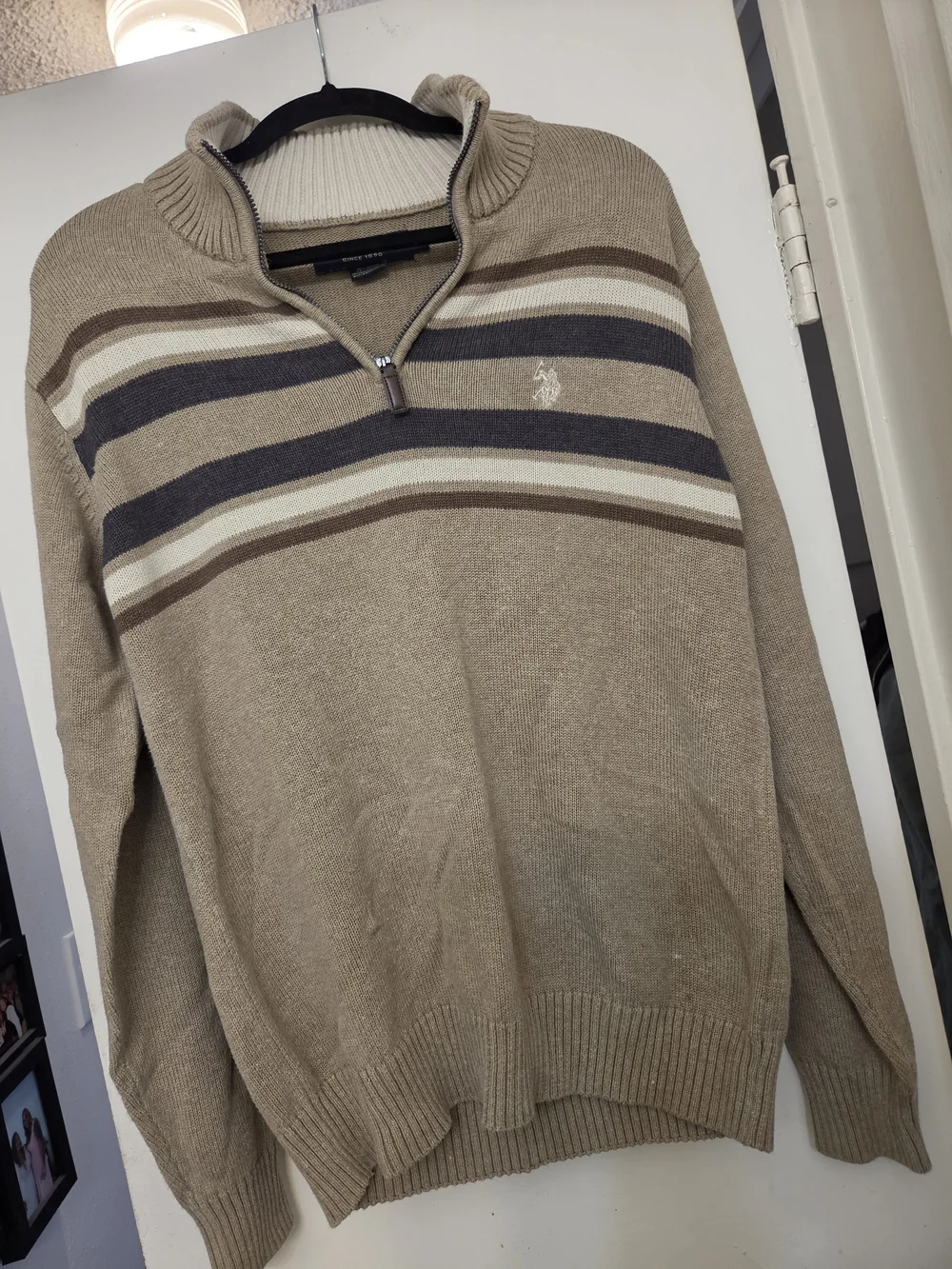 Polo by Ralph Lauren Beige Striped Half-Zip Sweater